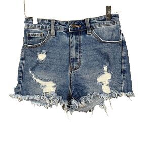 Kancan Shorts Womens Small Blue Denim Cut Off Nature‎ Distressed Cotton Stretch